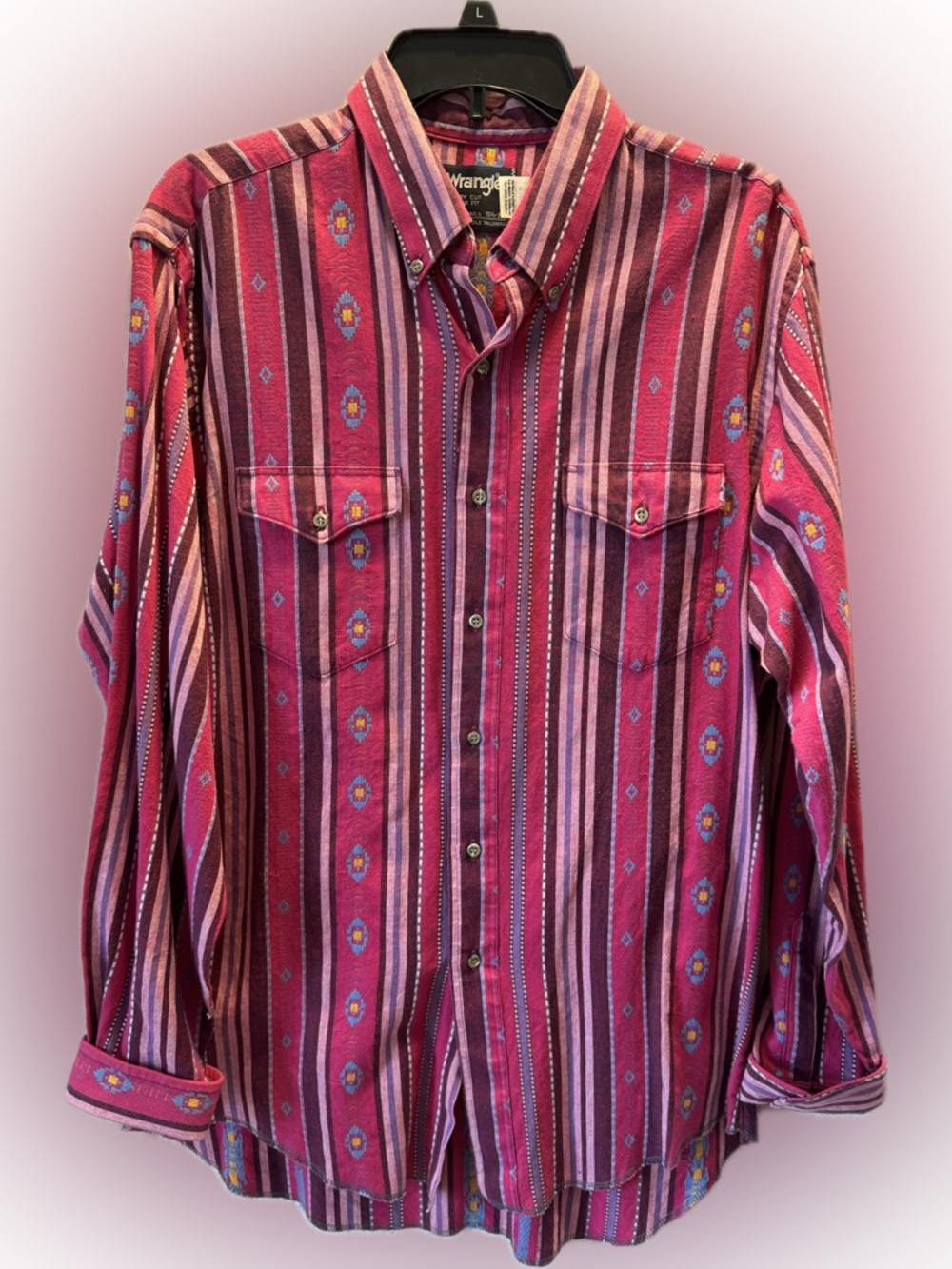 Wrangler Cowboy Cut Aztec Stripe Western Shirt 16.5x35